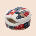 Load image into Gallery viewer, Nordic Patchwork Plush Cat Cave Bed – Cozy Semi-Enclosed Sleeping Nest for Cats & Small Dogs
