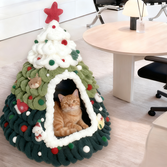 DIY Christmas Tree Cat House Kit – Felt Pet Bed with Ornaments | Build-Your-Own Christmas Hideaway for Cats & Kittens