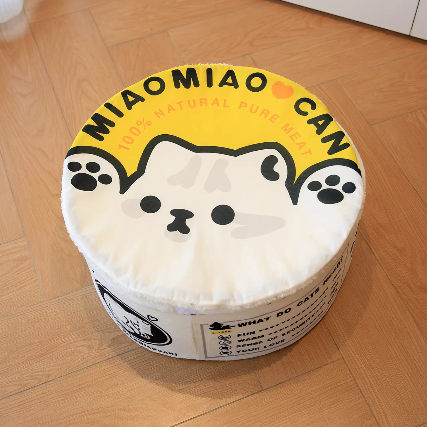 Canned Food Style Plush Cat Bed – Cozy Round Sleeping Nest with Cushion for Cats & Small Dogs