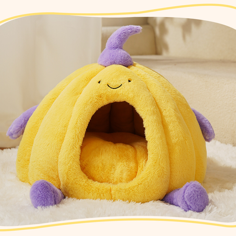 Pumpkin Cozy Cat Cave Bed – Soft Plush Hideaway for Cats