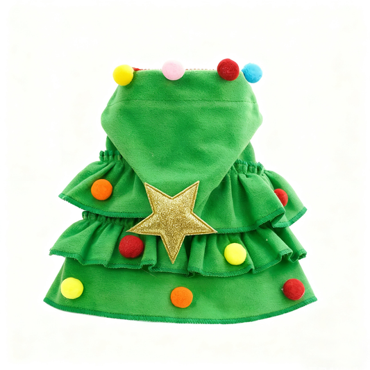 Christmas Tree Hooded Pet Cloak Lifestyle Shot on Cat or Dog in Holiday Christmas Setting | GraviPaw