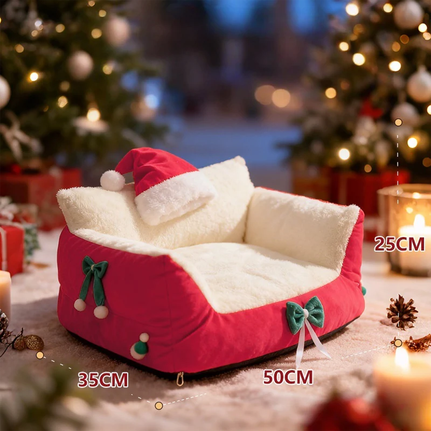Cozy Christmas Pet Sofa Bed – Warm & Washable Winter Nest for Cats and Small Dogs