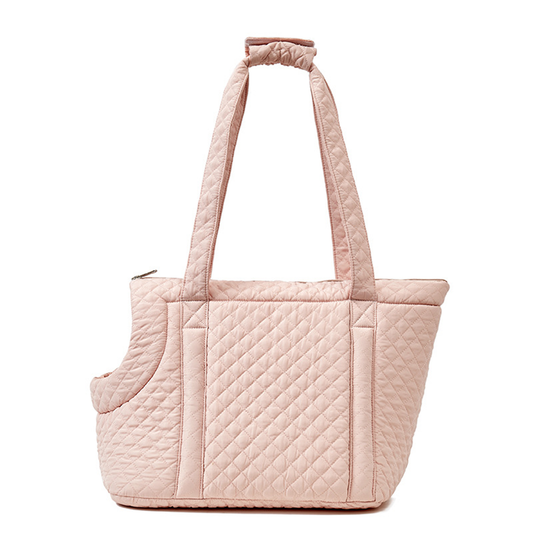 Quilted Pet Carrier Tote - blush pink diamond quilted fabric shoulder bag for small pets | GraviPaw