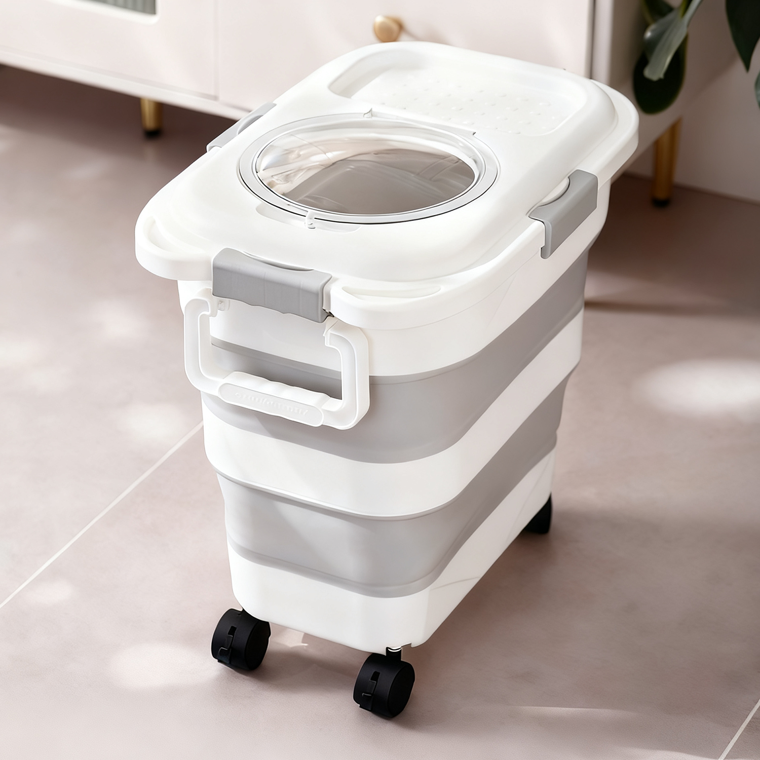 Collapsible Pet Food Storage Container with Wheels and Scoop – Airtight Bin for Dog, Cat & Small Animal Food
