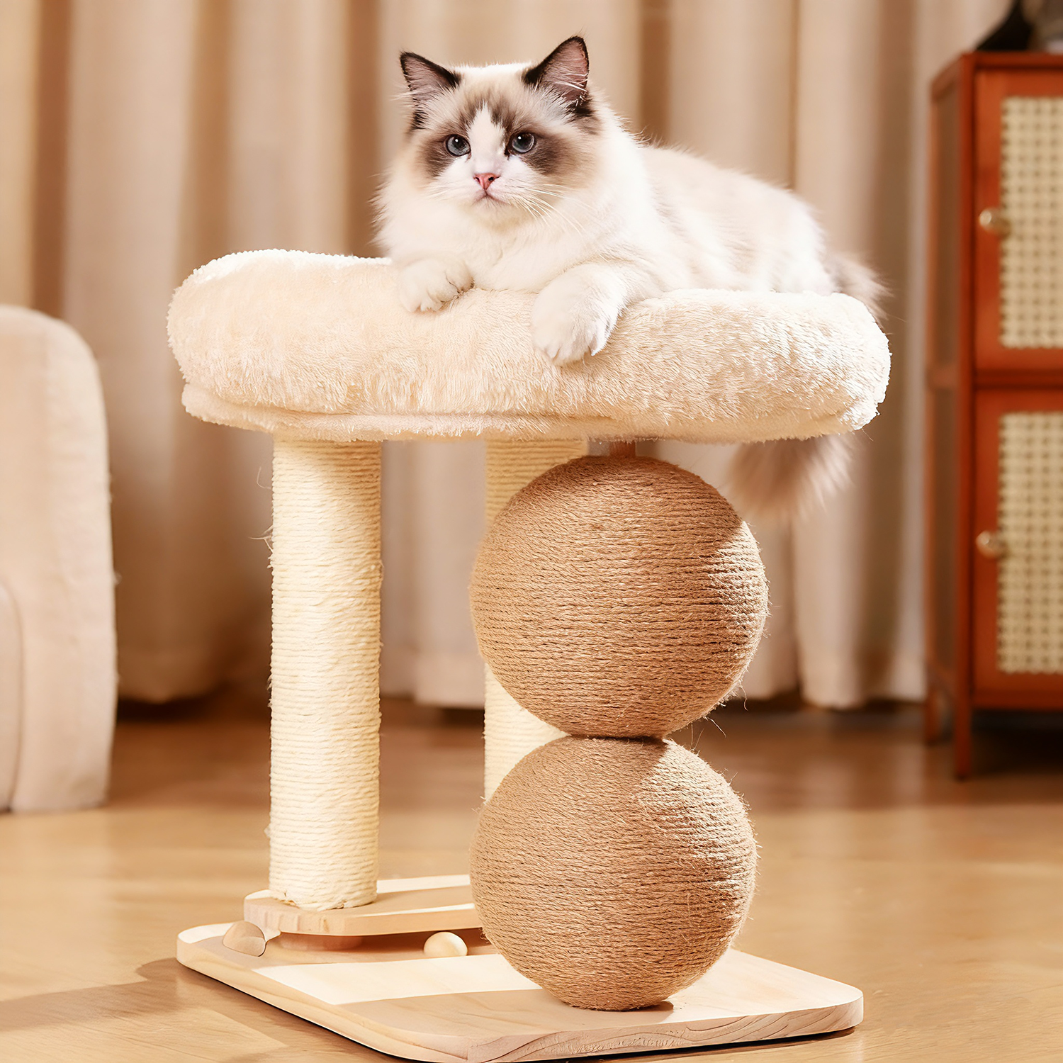 5-in-1 Cat Climbing Frame with Plush Nest and Sisal Poles – Stable Modern Cat Tree for Sleeping, Scratching, and Play