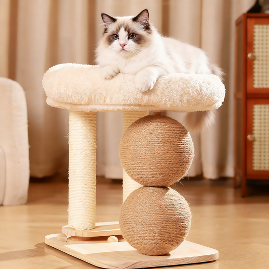 5-in-1 Cat Climbing Frame with Plush Nest and Sisal Poles – Stable Modern Cat Tree for Sleeping, Scratching, and Play