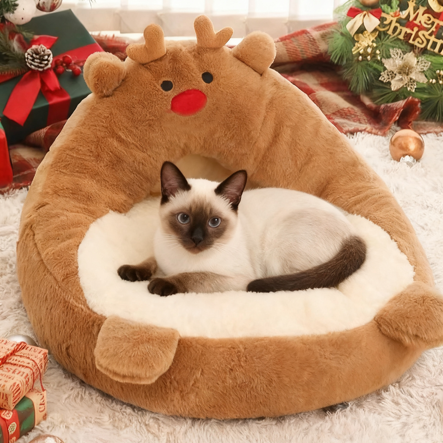 Christmas Reindeer Pet Bed – Cozy Holiday Pet Gift
