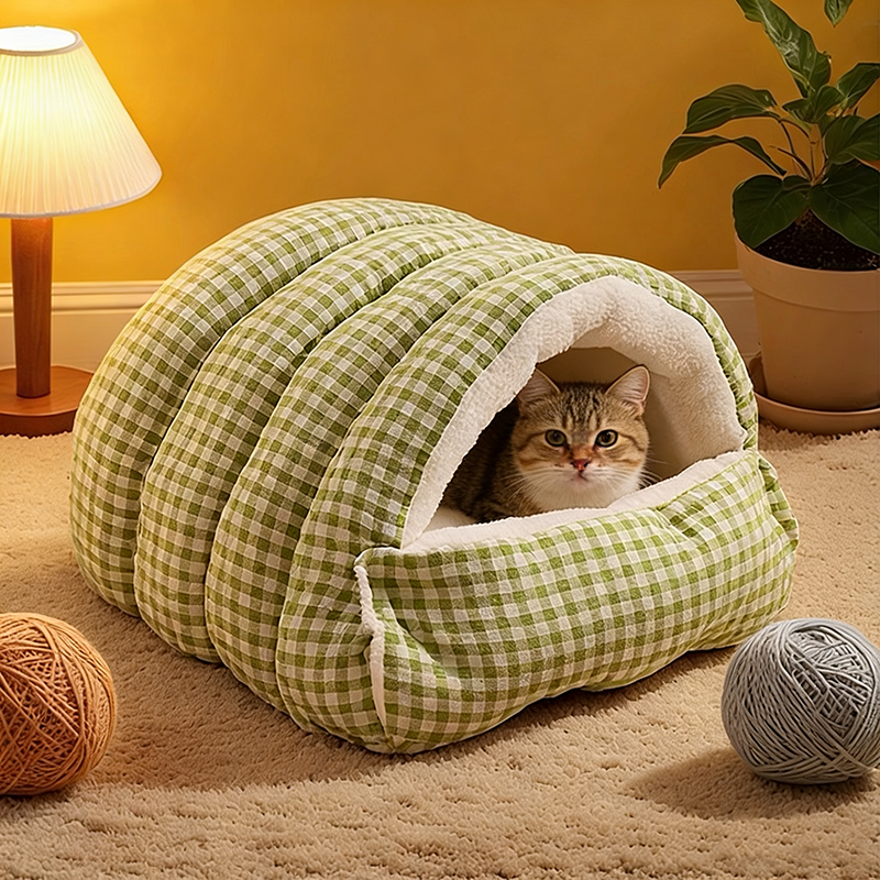 Winter Cozy 2-in-1 Pet Cave Bed with Removable Cushion – Warm Cat & Small Dog Nest