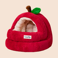 Load image into Gallery viewer, Apple-Shaped Plush Cat Cave Bed – Warm Fully Enclosed Sleeping Nest for Cats & Small Dogs
