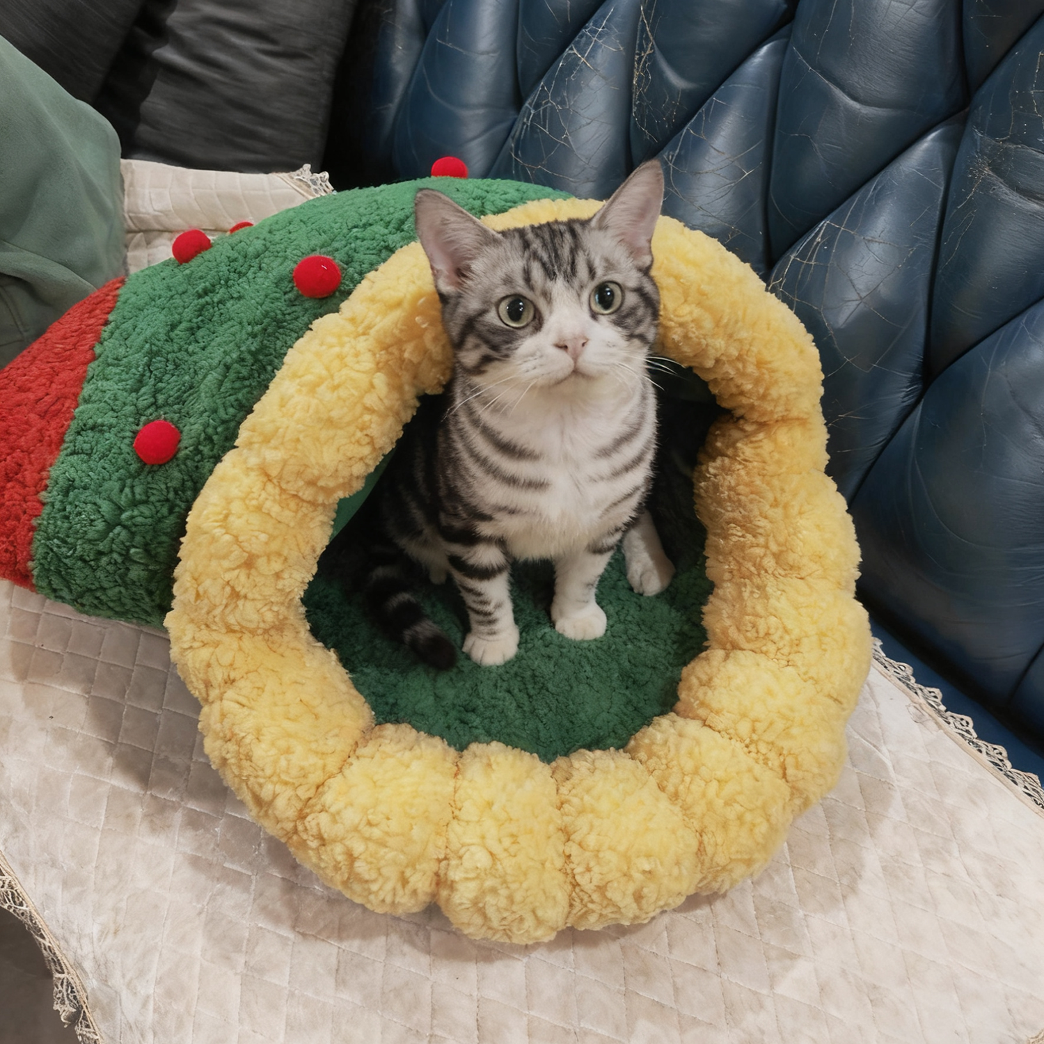 Christmas Stocking Cat Bed – Flannel Plush Warm Cave for Cats & Small Dogs | Semi-Enclosed Winter Pet Nest