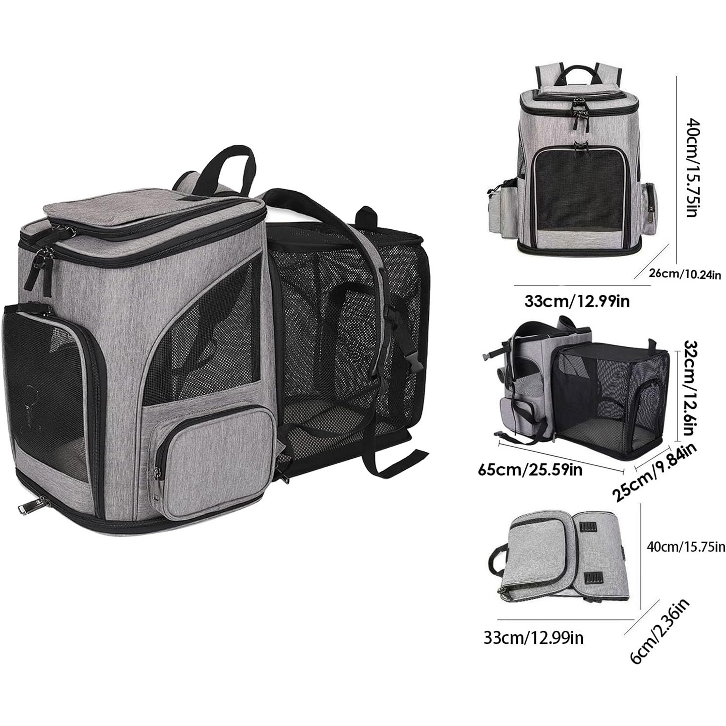 Expandable Breathable Pet Backpack Carrier for Cats and Small Dogs, Foldable Travel Pet Backpack with Mesh Ventilation