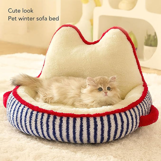 Flower Backrest Cozy Cat & Dog Sofa Bed – Washable Plush Pet Couch for All Seasons