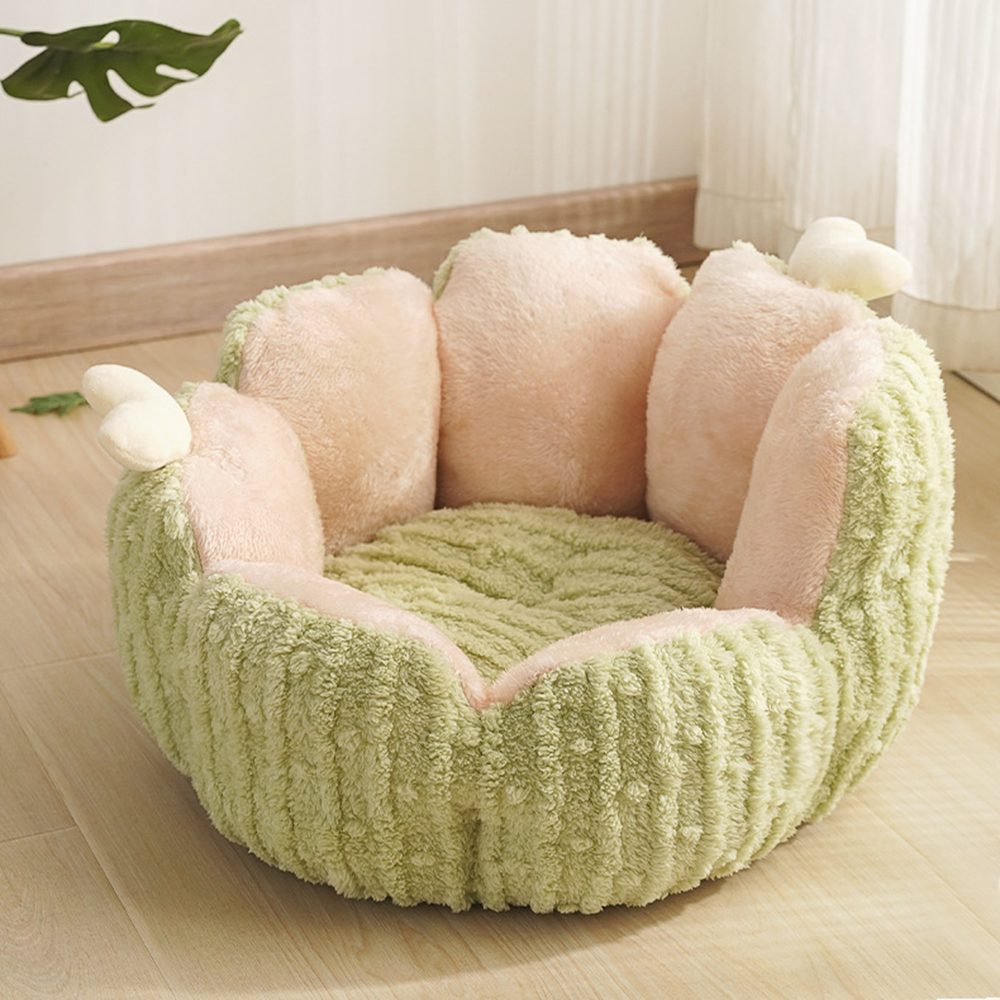 Cactus Blossom Plush Cat Bed – Cozy Wrap-Around Sofa Bed with Removable Cushion for Cats