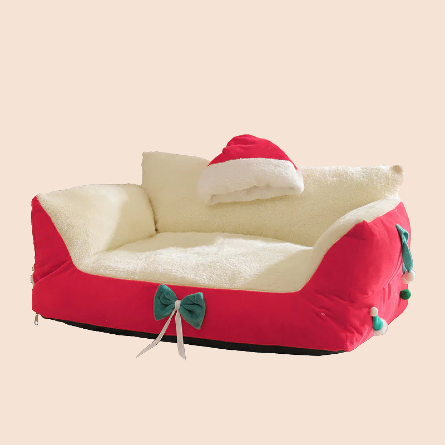 Cozy Christmas Pet Sofa Bed – Warm & Washable Winter Nest for Cats and Small Dogs