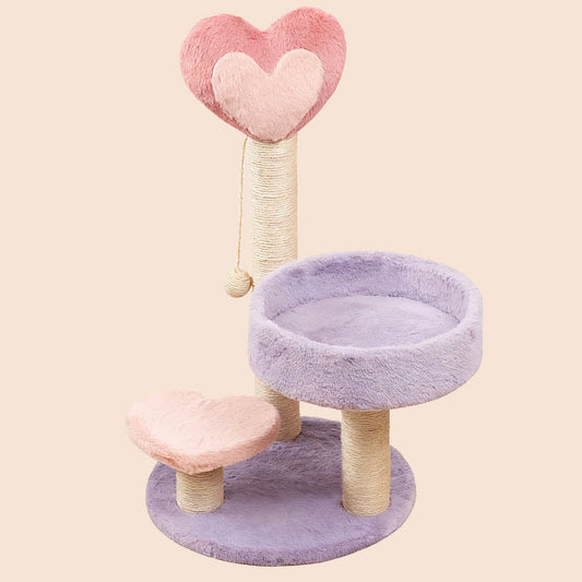 Plush Heart Cat Tower | Soft Multi-Level Scratching Post & Cozy Rest Bed for Cats