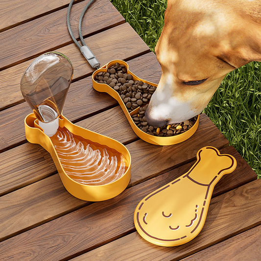 Chicken Leg Travel Pet Feeder – 2-in-1 Portable Food & Water Container | GraviPaw