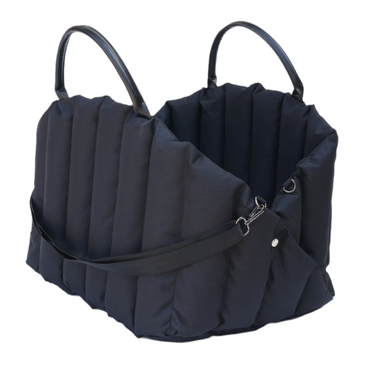2-in-1 Foldable Pet Bed Carrier navy blue version with pleated walls and leather handles | GraviPaw