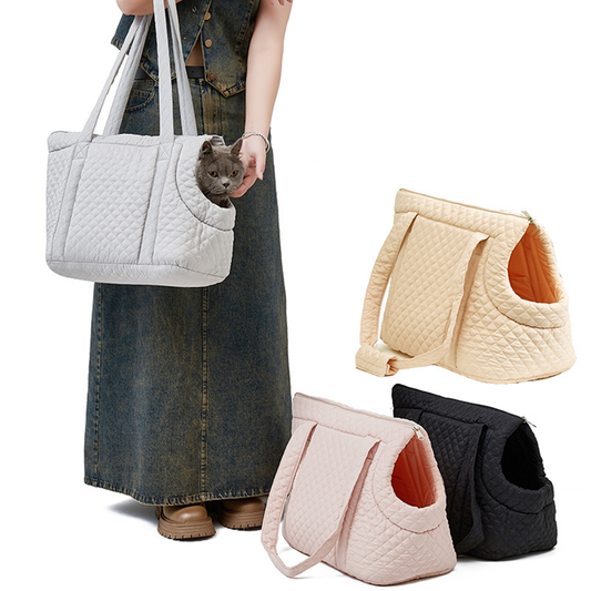 Quilted Soft Pet Carrier Tote – Lightweight Travel Bag for Cats & Small Dogs