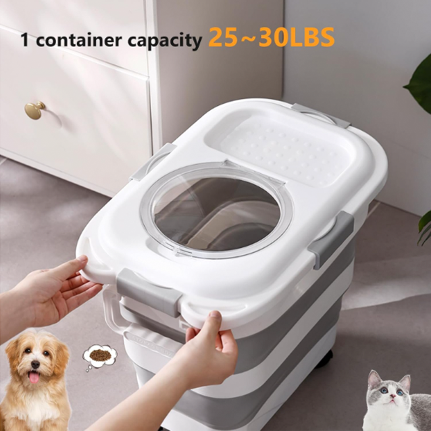 Collapsible Pet Food Storage Container with Wheels and Scoop – Airtight Bin for Dog, Cat & Small Animal Food