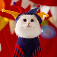 Load image into Gallery viewer, Clown Costume Cat Sweater with Pom-Poms – Warm Knitted Cat Outfit for Fall & Winter
