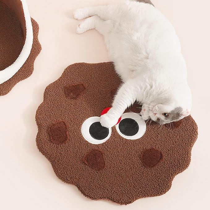 Biscuit-Shaped Enclosed Cat Bed – Warm Cozy Cave Bed for Indoor Cats & Small Dogs