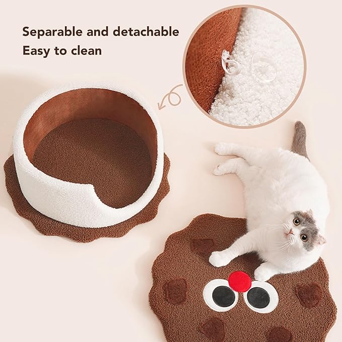 Biscuit-Shaped Enclosed Cat Bed – Warm Cozy Cave Bed for Indoor Cats & Small Dogs