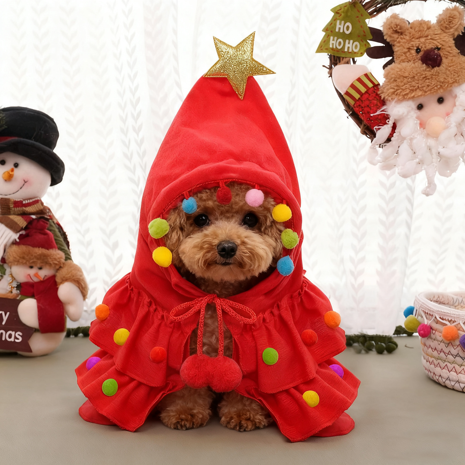 Christmas Tree Pet Cloak with Hood