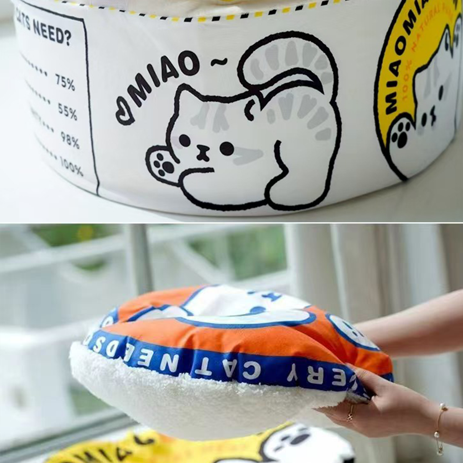 Canned Food Style Plush Cat Bed – Cozy Round Sleeping Nest with Cushion for Cats & Small Dogs