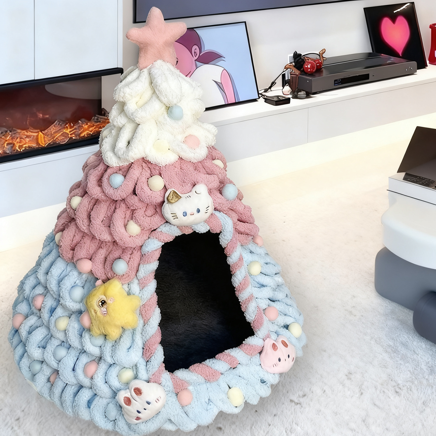 DIY Christmas Tree Cat House Kit – Felt Pet Bed with Ornaments | Build-Your-Own Christmas Hideaway for Cats & Kittens