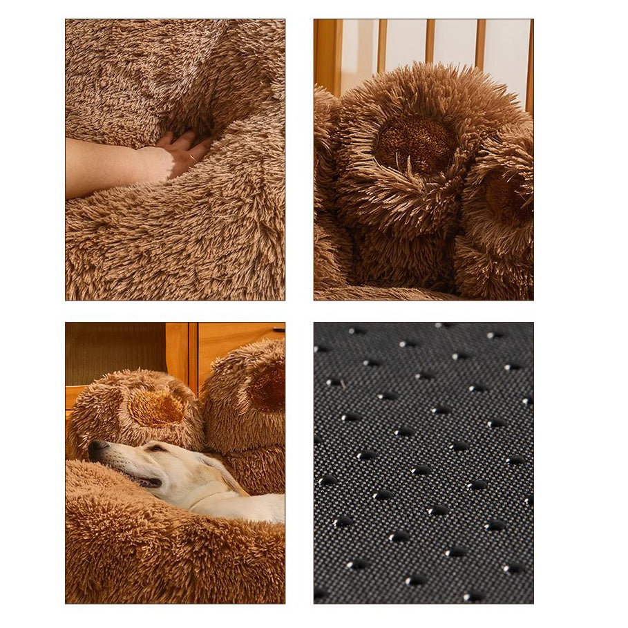 Paw-Shaped Plush Pet Bed Anti-Slip Warm Calming Bed for Cats & Small Dogs