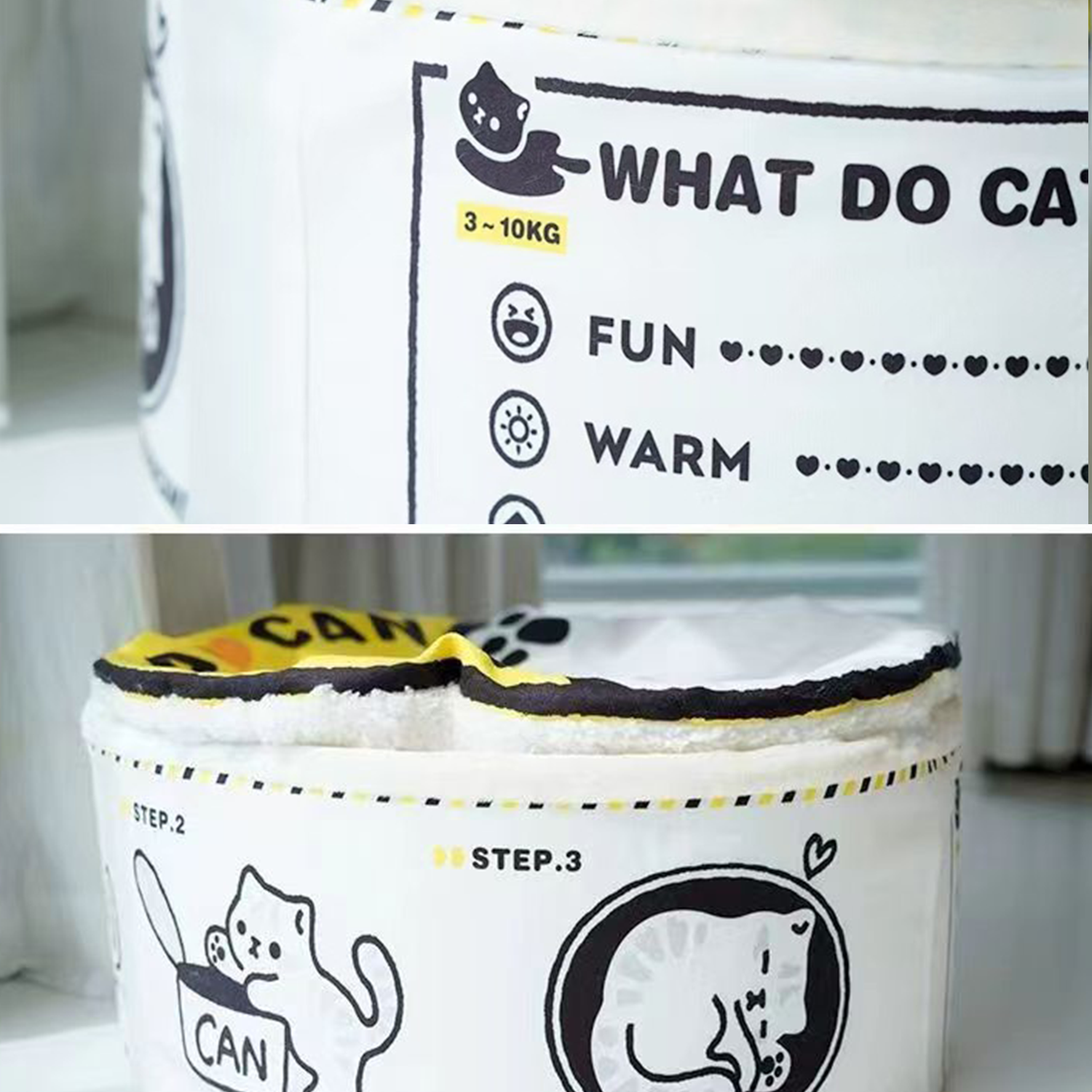 Canned Food Style Plush Cat Bed – Cozy Round Sleeping Nest with Cushion for Cats & Small Dogs