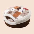 Load image into Gallery viewer, Nordic Patchwork Plush Cat Cave Bed – Cozy Semi-Enclosed Sleeping Nest for Cats & Small Dogs
