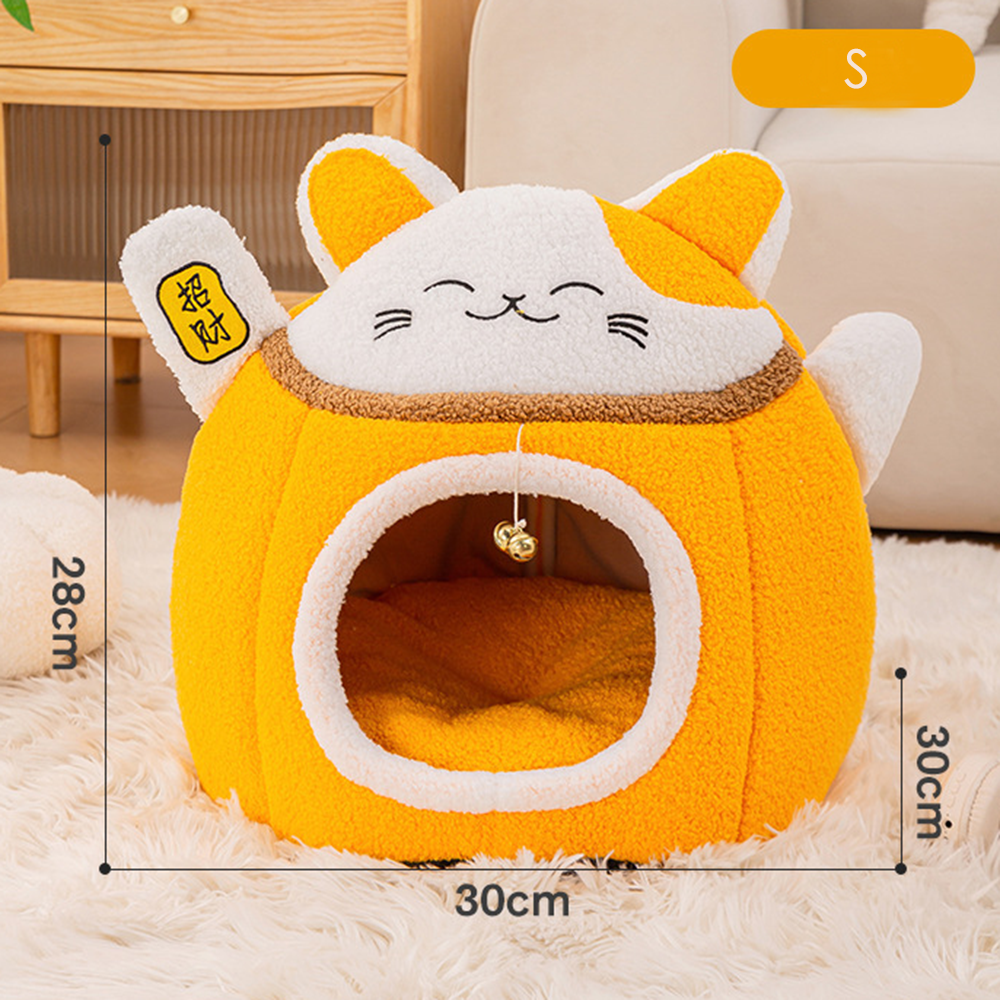 Lucky Cat Plush Cave Bed – Soft Enclosed Sleeping House for Cats & Small Dogs