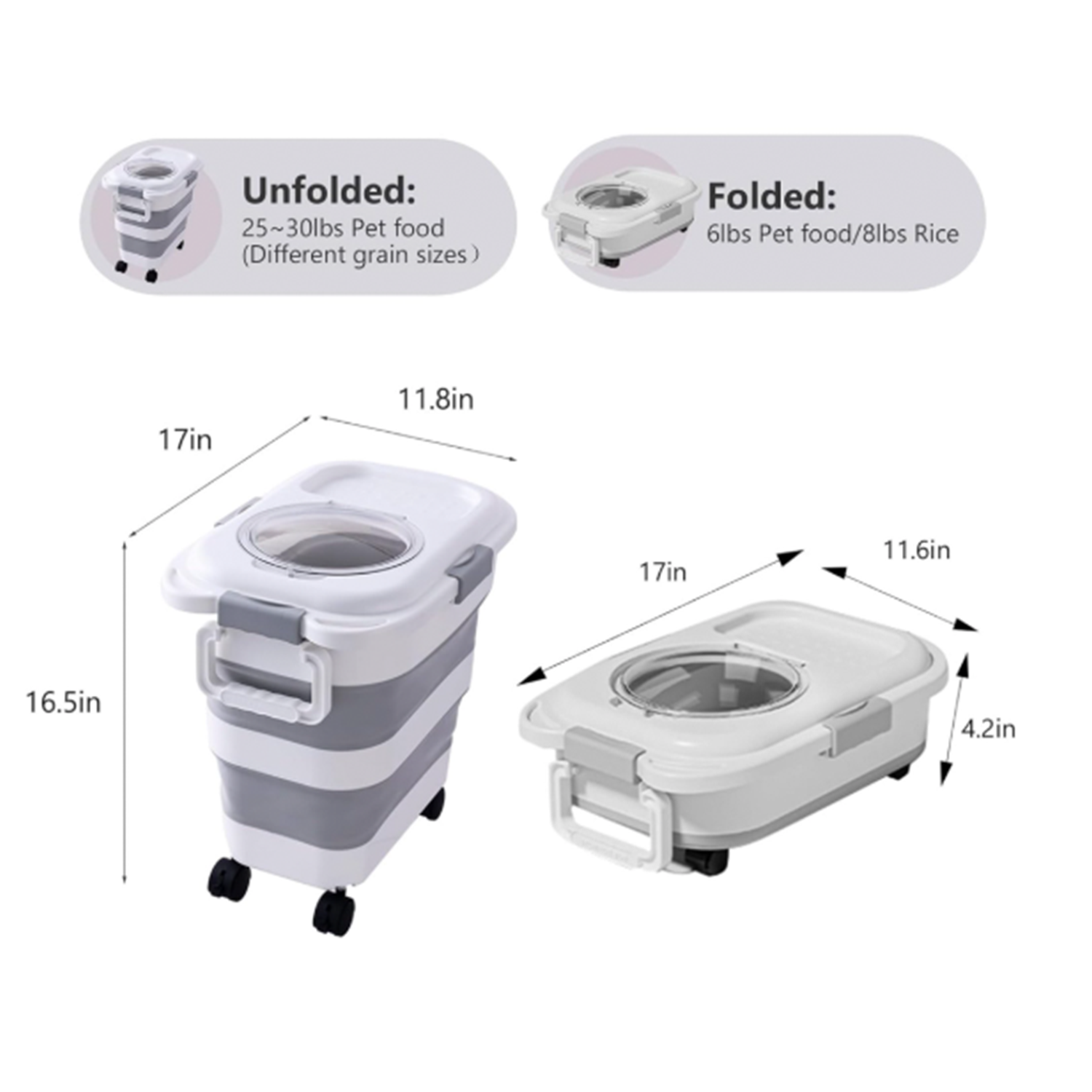 Collapsible Pet Food Storage Container with Wheels and Scoop – Airtight Bin for Dog, Cat & Small Animal Food