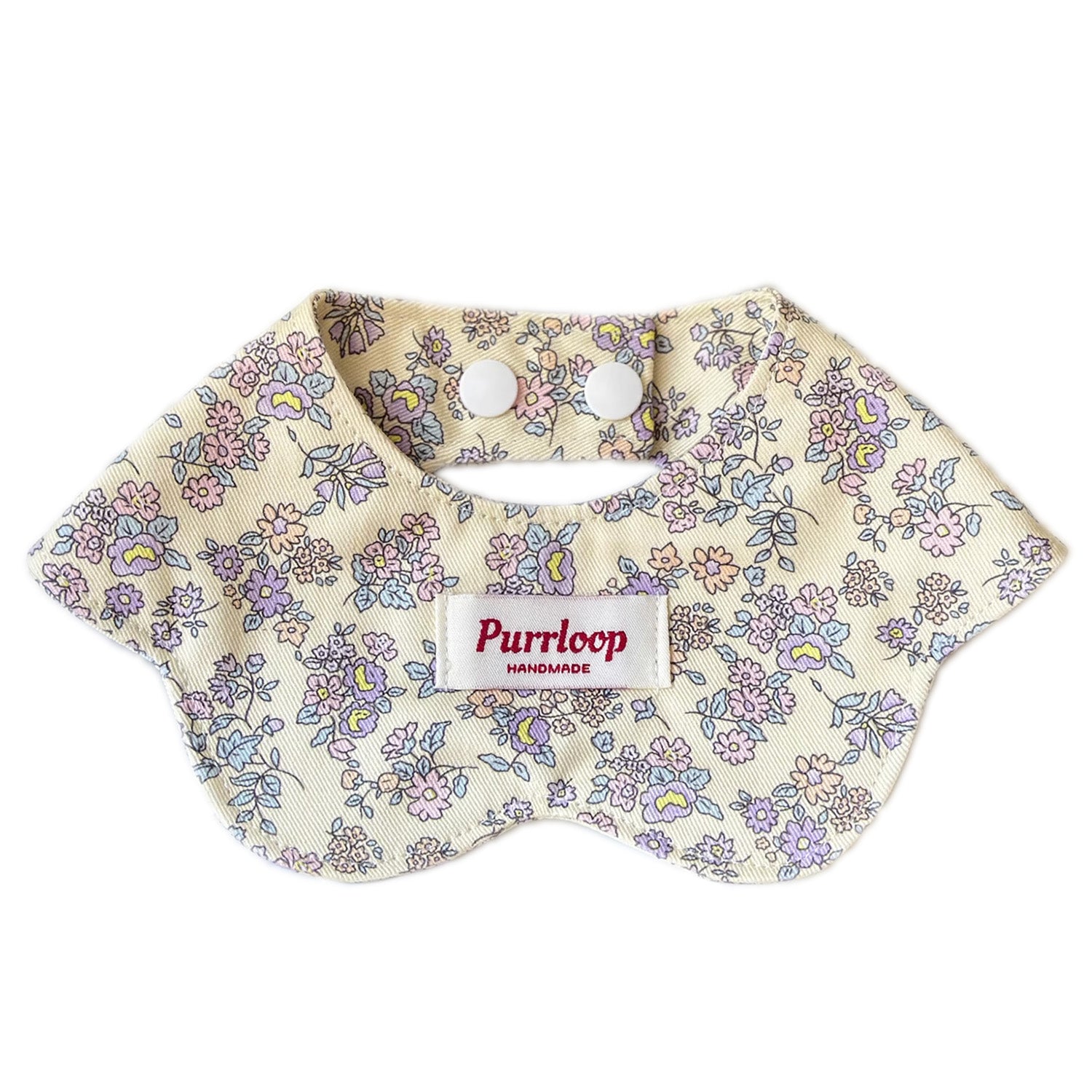 Pastel floral pet collar with scalloped edge on white background for small dogs and cats