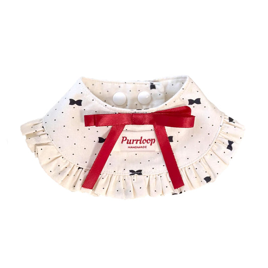 French ruffle red ribbon pet collar on white background for small dogs and cats