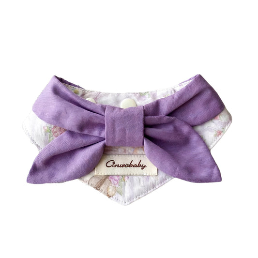 Lavender floral bow bandana collar on white background for small to medium dogs and cats