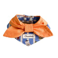 Load image into Gallery viewer, Orange bow denim pet bandana collar on white background for small to medium dogs and cats
