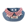 Load image into Gallery viewer, Red gingham check denim bandana pet collar on white background for small dogs and cats

