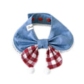 Load image into Gallery viewer, Red gingham bow blue denim pet bandana collar on white background for small to medium dogs and cats
