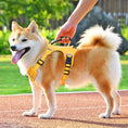 Load image into Gallery viewer, Golden dog wearing yellow tactical harness walking on leash showing side profile and adjustable straps
