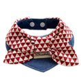 Load image into Gallery viewer, Red white triangle bow denim pet bandana collar on white background for small to medium dogs and cats

