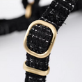 Load image into Gallery viewer, Black tweed adjustable strap with gold buckle hardware detail
