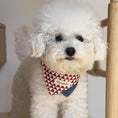 Load image into Gallery viewer, White Bichon dog wearing red white diamond pattern bandana pet collar
