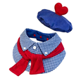 Load image into Gallery viewer, Blue corduroy dog beret hat with red heart detail on white background
