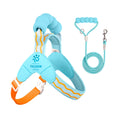 Load image into Gallery viewer, Blue and orange adjustable soft mesh dog harness with handle and leash

