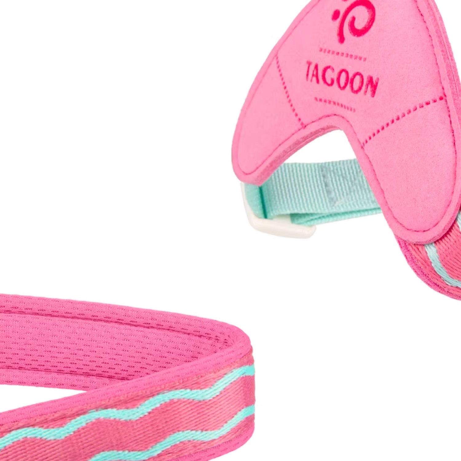 Close-up of pink breathable mesh fabric and matching leash detail
