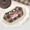 Load image into Gallery viewer, Cottagecore brown check pet collar with lace trim and pink gingham bow detail
