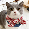 Load image into Gallery viewer, British Shorthair cat wearing red white triangle geometric bow bandana collar
