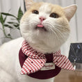 Load image into Gallery viewer, Orange and white cat wearing wine red plaid bow bandana collar

